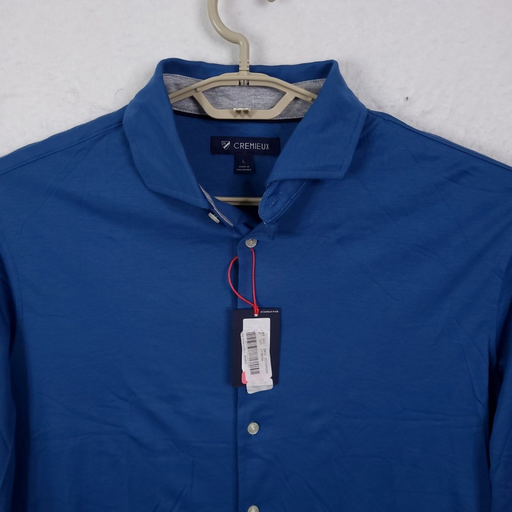 Cremieux Button Down‎ Shirt Mens L Blue Soft Long Sleeve Jersey Knit New